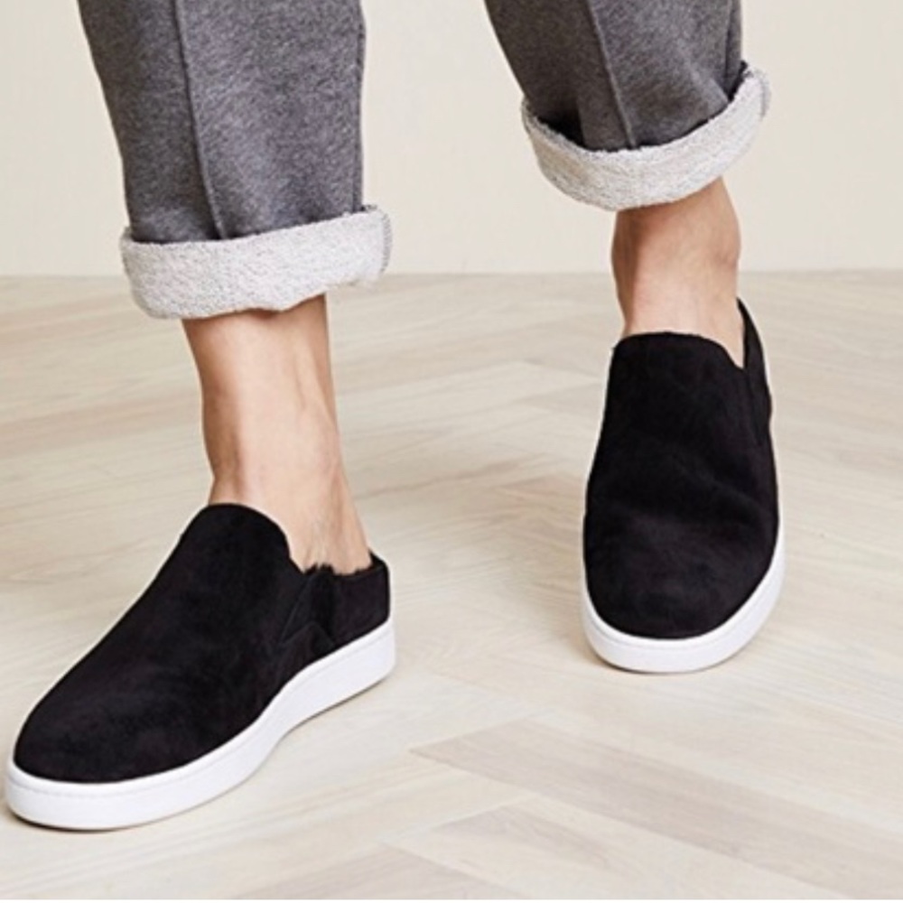 VINCE Sneaker Mule Black with Fur. Lightly Worn